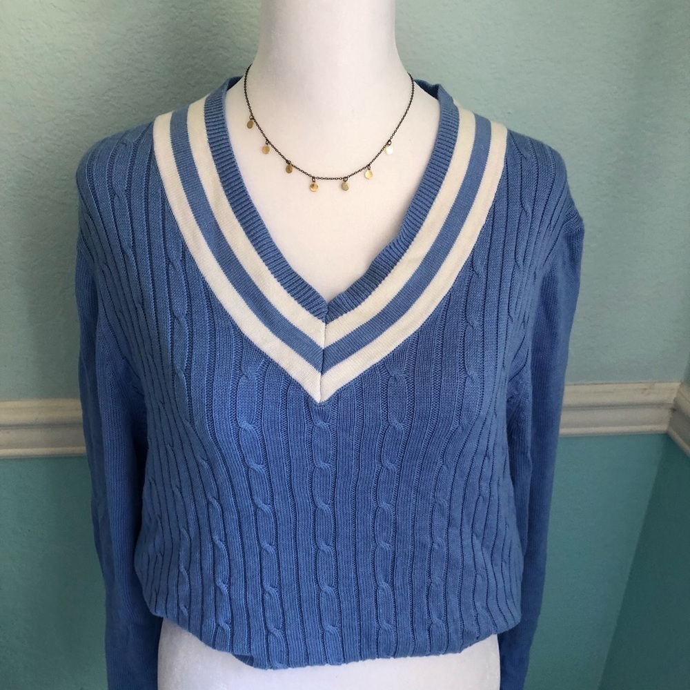 Cute Blue Prep Tennis Sweater